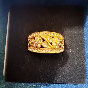 Gold Floral Crystal Wide Band Ring - Women Jewelry